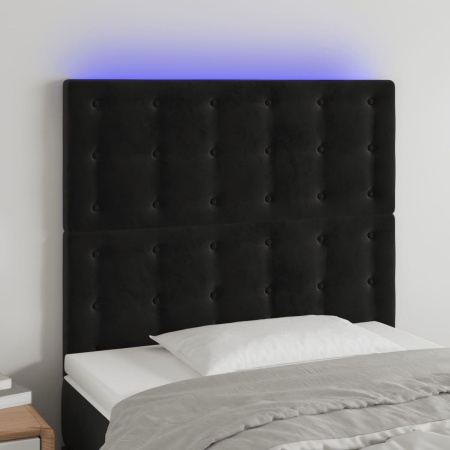 Tăblie de pat cu LED, negru, 100x5x118/128 cm, catifea