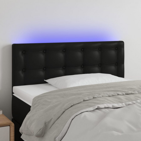 Tăblie de pat cu LED, negru, 100x5x78/88 cm, piele ecologică