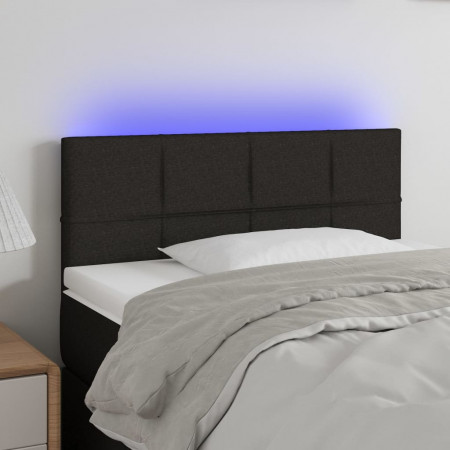 Tăblie de pat cu LED, negru, 100x5x78/88 cm, textil