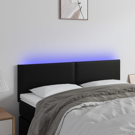 Tăblie de pat cu LED, negru, 144x5x78/88 cm, piele ecologică