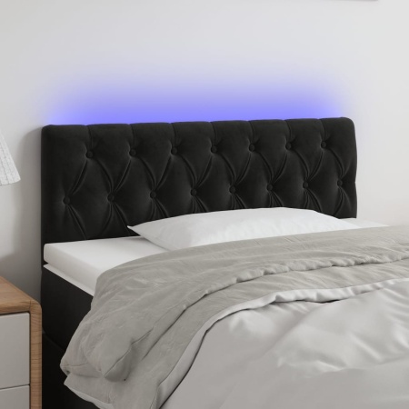 Tăblie de pat cu LED, negru, 90x7x78/88 cm, catifea