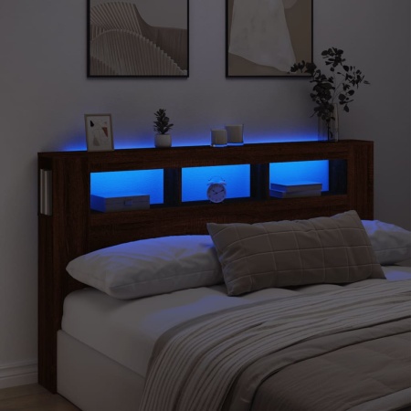 Tăblie de pat cu LED, stejar maro, 180x18,5x103,5 cm, lemn