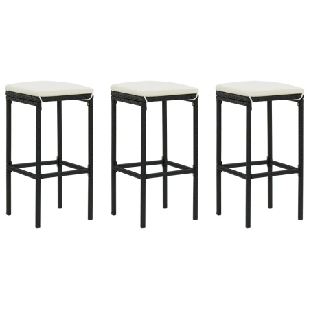 Taburete de bar cu perne, 3 buc., negru, poliratan