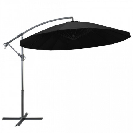 Umbrelă de soare suspendată, negru, 3 m, stâlp de aluminiu