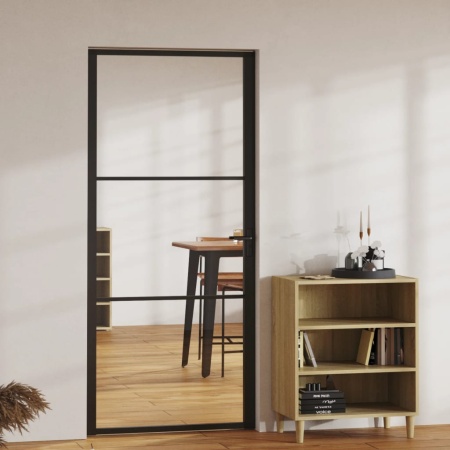Ușă de interior, negru, 93x201,5 cm, sticlă ESG și aluminiu