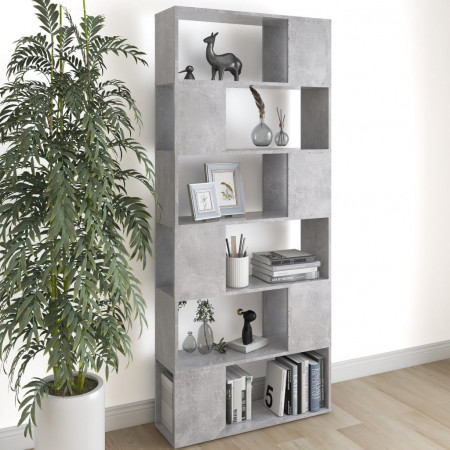 Bibliotecă/Separator cameră, gri beton, 80x24x186 cm, PAL