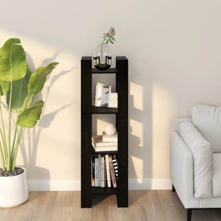 Bibliotecă/Separator cameră negru 41x35x125 cm lemn masiv pin