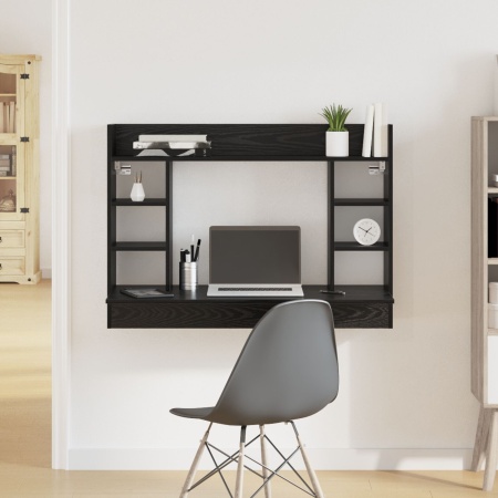 Birou Montat pe Perete Negru Stejar 105x48x75 cm Lemn Prelucrat