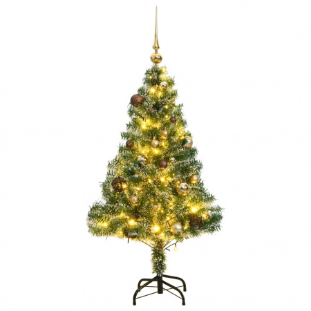Brad Crăciun artificial, 150 LED/globuri/zăpadă pufoasă, 150 cm