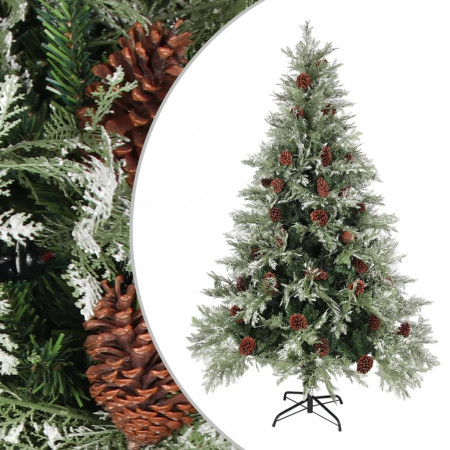 Brad de Crăciun cu conuri de pin, verde/alb, 120 cm, PVC&amp;PE - Img 1