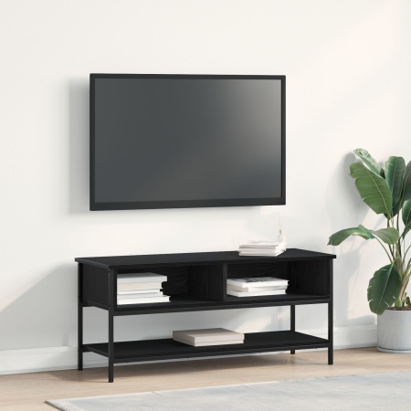 Cabinet TV Negru Stejar 100x35x45 cm Lemn prelucrat și Oțel