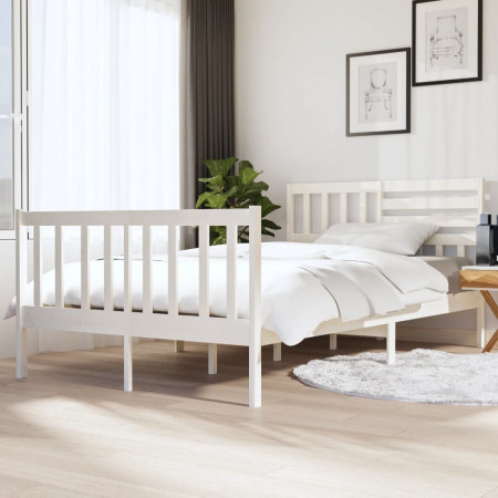 Cadru de pat, alb, 140x190 cm, lemn masiv