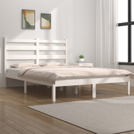 Cadru de pat, alb, 200x200 cm, lemn masiv de pin - Img 1