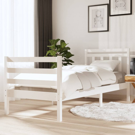 Cadru de pat, alb, 90x200 cm, lemn masiv - Img 1
