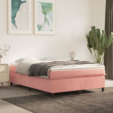 Cadru de pat box spring, roz, 140x200 cm, catifea