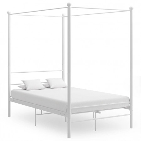 Cadru de pat cu baldachin, alb, 120x200 cm, metal