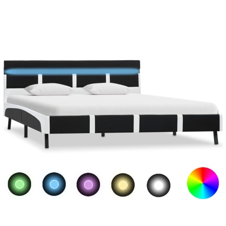 Cadru de pat cu LED, negru, 140 x 200 cm, piele ecologică