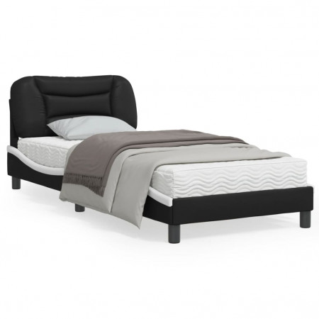 Cadru de pat cu LED negru și alb 90x190 cm piele artificială