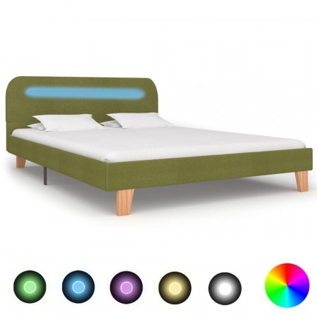 Cadru de pat cu LED-uri, verde, 140 x 200 cm, material textil - Img 1