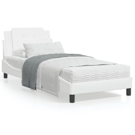 Cadru de pat cu lumini LED, alb, 100x200 cm, piele ecologică