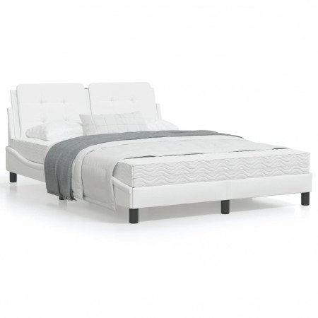 Cadru de pat cu lumini LED, alb, 140x200 cm, piele ecologică