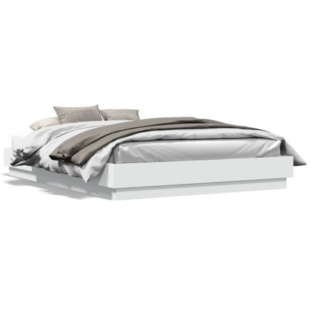 Cadru de pat cu lumini LED, alb, 150x200 cm