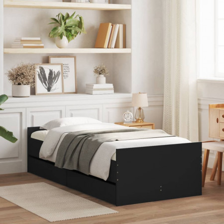 Cadru de pat cu sertare, negru, 75x190 cm mic, single