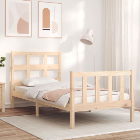 Cadru de pat cu tăblie 3FT, single, lemn masiv - Img 1