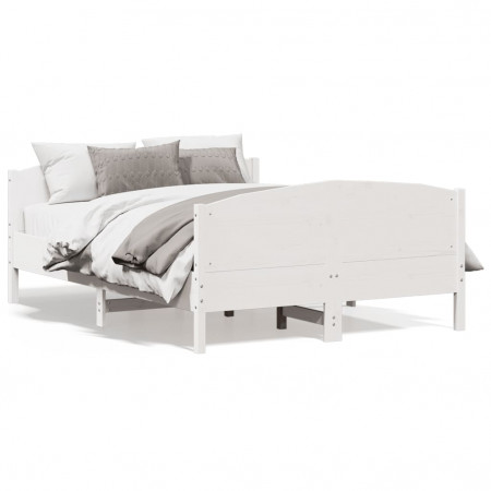 Cadru de pat cu tăblie, alb, 160x200 cm, lemn masiv de pin - Img 1