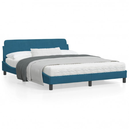 Cadru de pat cu tăblie, albastru, 160x200 cm, catifea