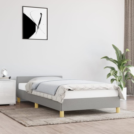 Cadru de pat cu tăblie, gri deschis, 100x200 cm, textil