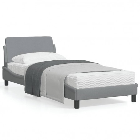 Cadru de pat cu tăblie, gri deschis, 90x200 cm, textil - Img 1