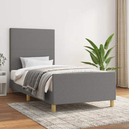 Cadru de pat cu tăblie, gri închis, 90x190 cm, textil