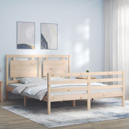 Cadru de pat cu tăblie, king size, lemn masiv - Img 1