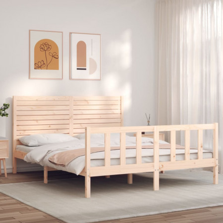 Cadru de pat cu tăblie, king size, lemn masiv - Img 1