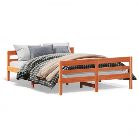Cadru de pat cu tăblie, maro ceruit, 120x200 cm, lemn masiv pin