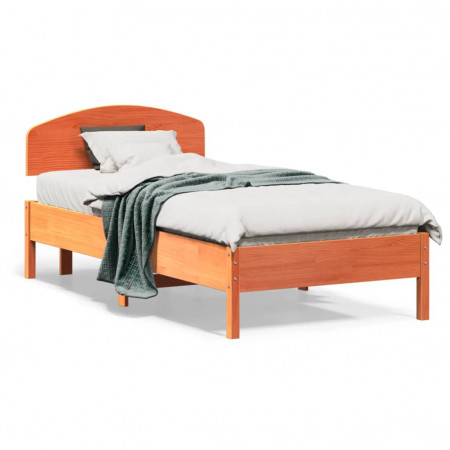 Cadru de pat cu tăblie, maro ceruit, 90x190 cm, lemn masiv pin