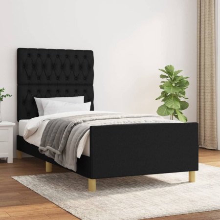 Cadru de pat cu tăblie, negru, 90x190 cm, textil