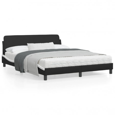 Cadru de pat cu tăblie, negru/alb, 160x200 cm, piele ecologică