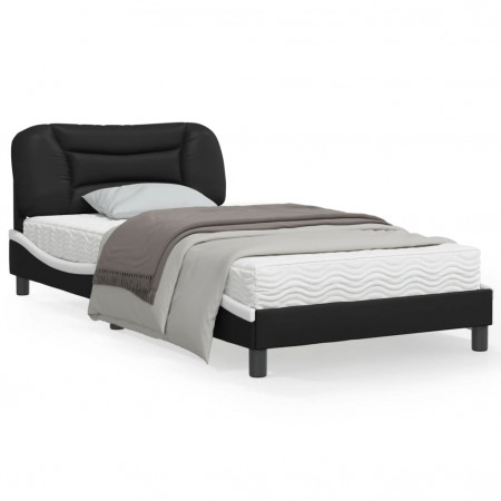 Cadru de pat cu tăblie negru și alb 100x200cm piele artificială