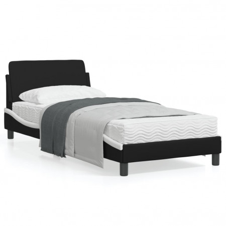 Cadru de pat cu tăblie negru și alb 90x190 cm piele artificială