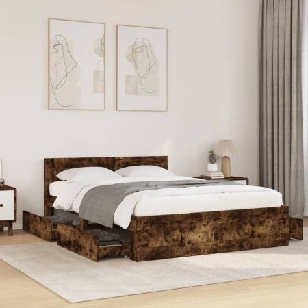 Cadru de pat cu tăblie stejar fumuriu 120x200 cm lemn prelucrat