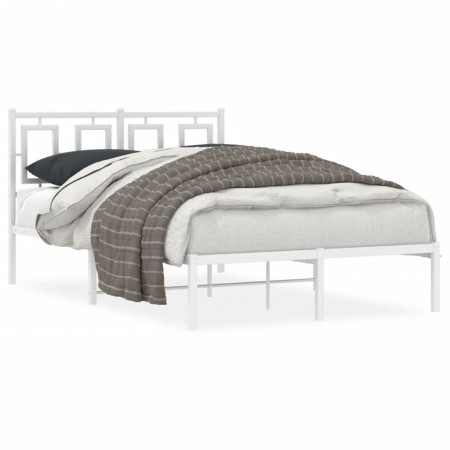 Cadru de pat metalic cu tăblie, alb, 120x190 cm