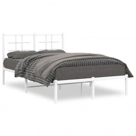 Cadru de pat metalic cu tăblie, alb, 120x200 cm - Img 1