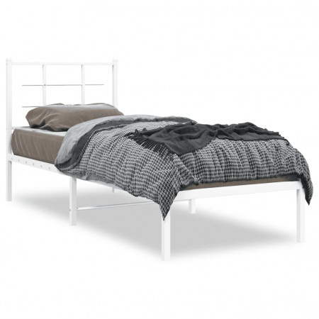 Cadru de pat metalic cu tăblie, alb, 80x200 cm - Img 1