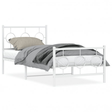 Cadru de pat metalic cu tăblie de cap/picioare, alb, 90x190 cm