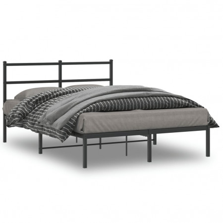 Cadru de pat metalic cu tăblie, negru, 135x190 cm - Img 1