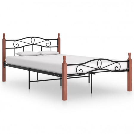 Cadru de pat, negru, 120x200 cm, metal și lemn masiv de stejar - Img 1
