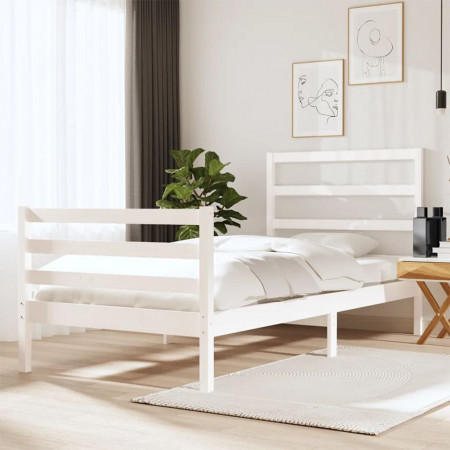 Cadru de pat single, alb, 90x190 cm, lemn masiv de pin