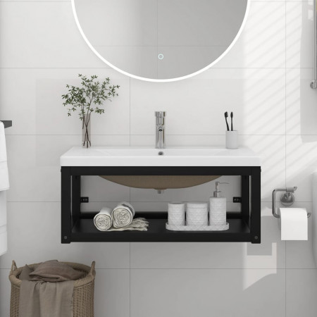 Cadru lavoar baie cu chiuvetă încorporată, negru, fier